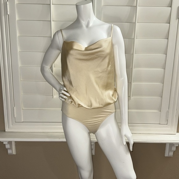 Lulus Tops - Lulus Emmerson Champagne Satin Sleeveless Cowl Neck Bodysuit